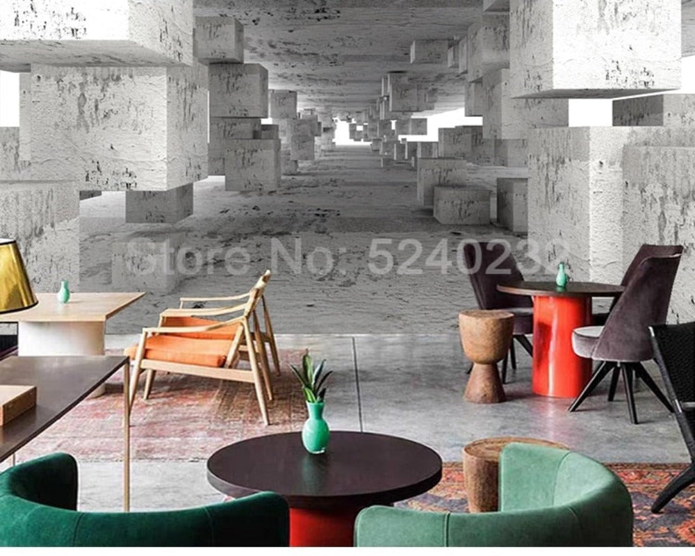 3D Wallpaper Box Space Cement